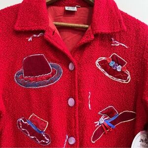 Parsley & Sage Red Hat Society Applique Jacket Button Front Long Sleeve Large